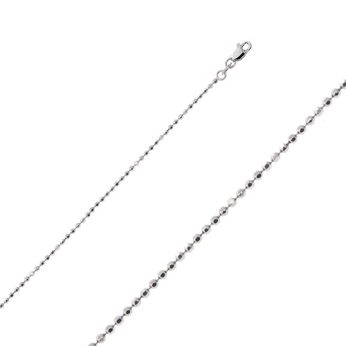 14k White Gold (Nickel Free) 1.2mm Faceted Ball Chain 22 Inches