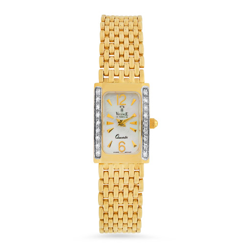 14k Gold White Dial Italian Watch W/ Diamond