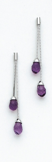 14k White Gold Genuine Amethyst Stone 1.5 Inches Drop Earring