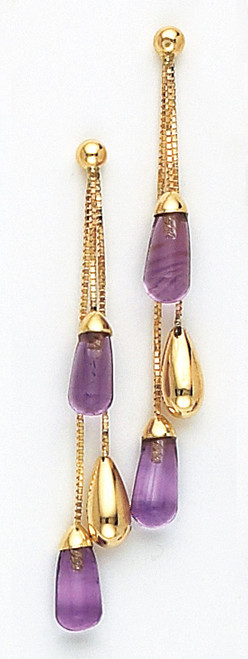 14k Yellow Gold Genuine Amethyst Stone Earring