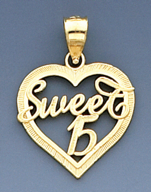 14k Gold 25mm Sweet 15 Heart Pendant