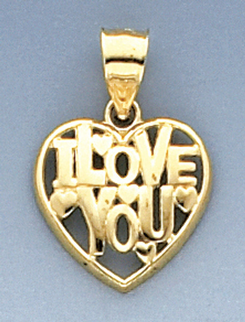 14k Gold 20mm  I Love You Heart Pendant