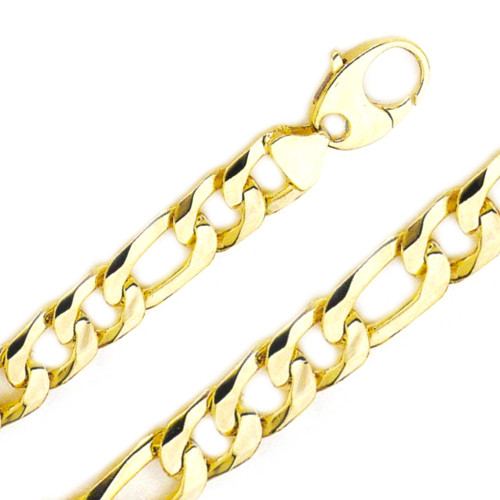 18k Yellow Gold Handmade Figaro Bracelet 9.8mm Wide And 8 Inches