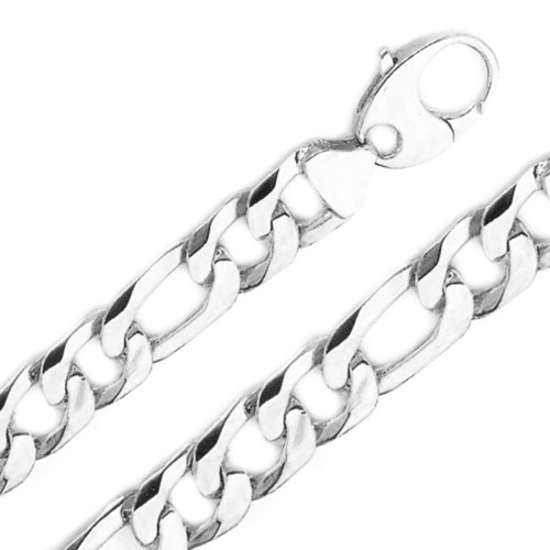 14k White Gold Handmade Figaro Chain 12mm Wide And 20 Inches