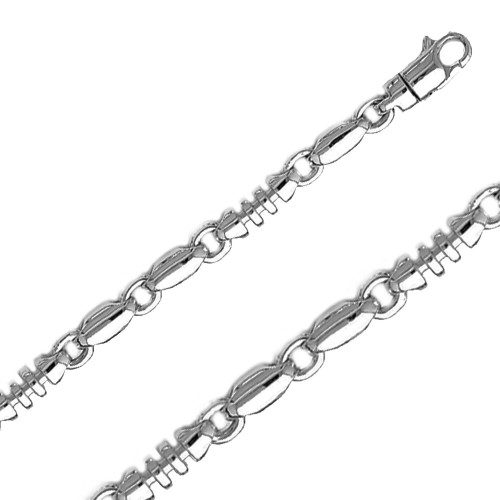 18k White Gold Handmade Bullet Links Chain 3.4mm 8 Inches