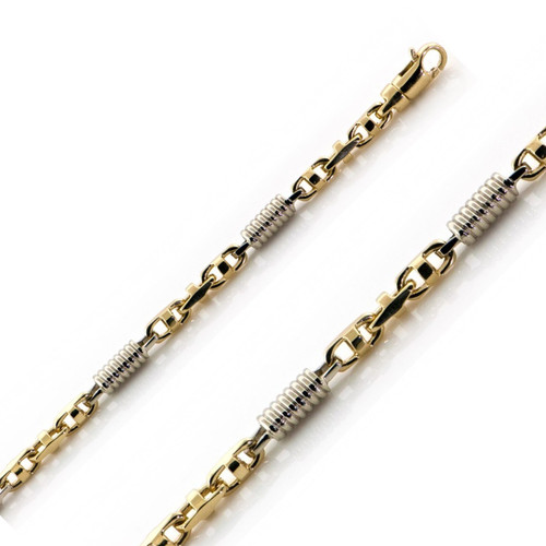 18k Yellow and White Gold Fancy Hand Made Chain 4.7mm 16 Inches