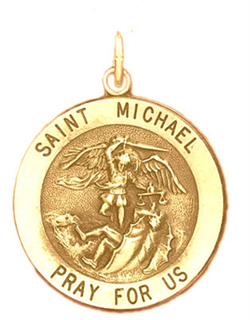 14k Gold 15MM Round Saint Michael Medal