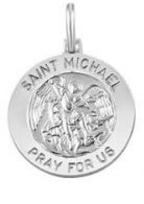 14k White Gold 15MM Inch Italian Round Saint Michael Medal