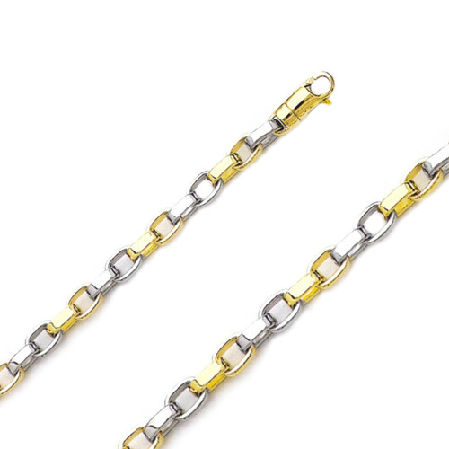 18k Two Tone Gold Handmade Rolo Bracelet 5.7mm Wide 7 Inches