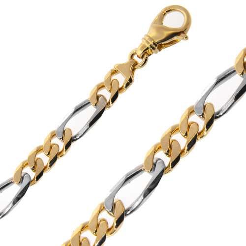 18k Two Tone Gold Handmade Figaro Chain 8.8mm Wide 18 Inches