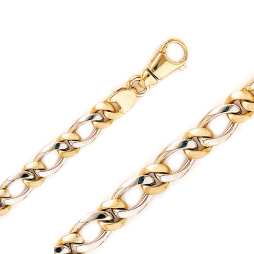 18k  Two Tone Gold Handmade Figaro Chain 8.9mm Wide 20 Inches