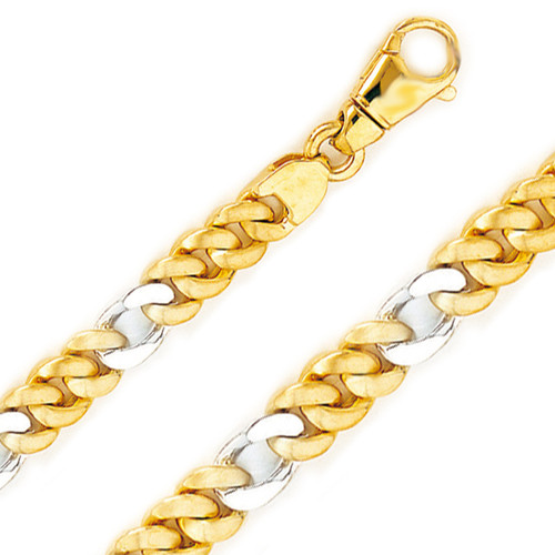 18k Two Tone Gold Handmade Figaro Chain 8.3mm Wide 18 Inches