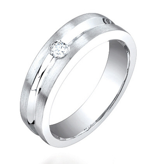 0.10ct Diamond Men's Band On 14k White Gold.