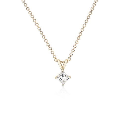 A 14K Yellow Gold 1.00 Carat Princess-cut Diamond Four Prongs Pendant