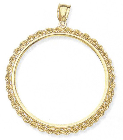 14K Yellow Gold 50 Peso Coin Rope 4 Prong Bezel