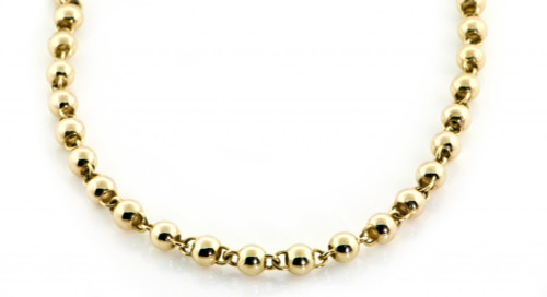 18k Yellow Gold Hand Made Beaded Chain 5mm 16 Inches