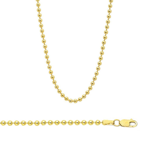 18k Gold Bead Link Chain, 2.5mm Wide 16 Inches
