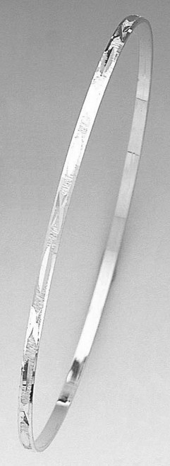 14k White Gold 2mm Wide Engraved Slip-on Solid Star and Bar Pattern Bangle 7 Inches