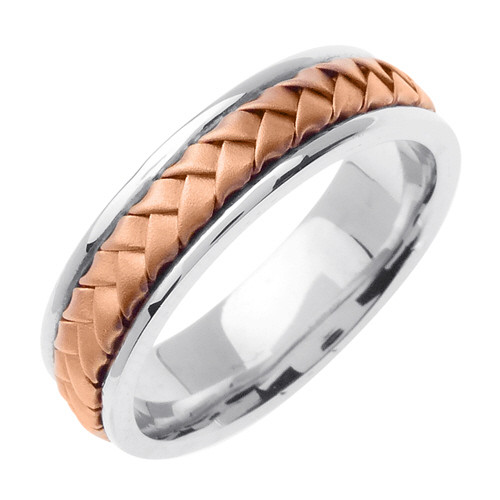 14K  7mm Wide White Gold With Rose Gold Handmade Wedding Band