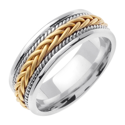 14K Yellow Gold  6mm Wide Two Tone Gold Handmade Braided Pattern Wedding Band