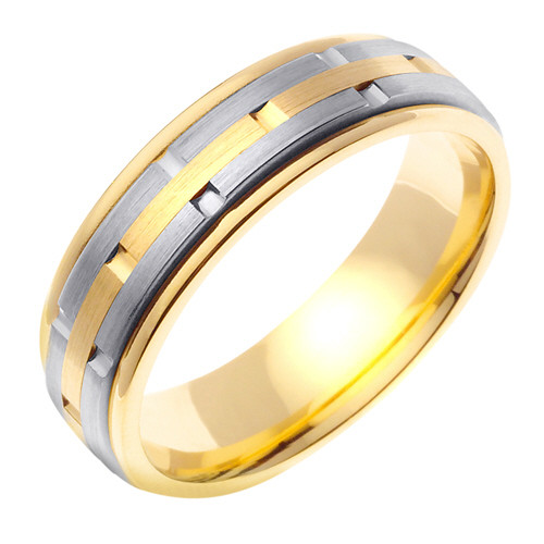 14K  Yellow Gold 6.5mm Wide Two Tone Gold Handmade Wedding Band