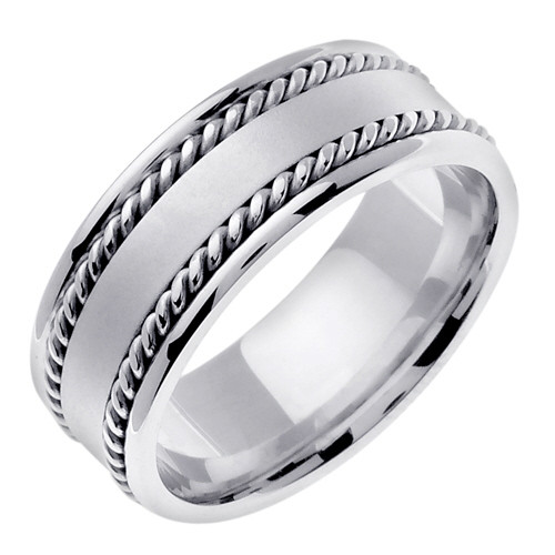 14k White Gold 8mm  Handmade Wedding Band (647)