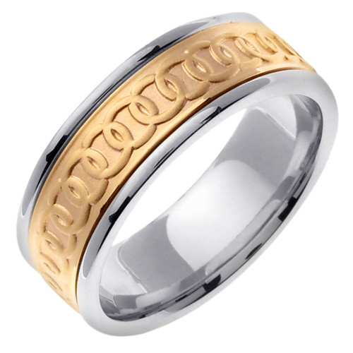 14K White on Yellow Gold 8mm Celtic Circle Wedding Band