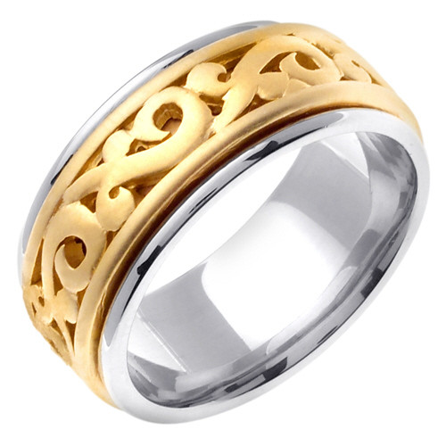 14k Yellow and White Gold 9.5mm  Handmade Celtic Wedding Band