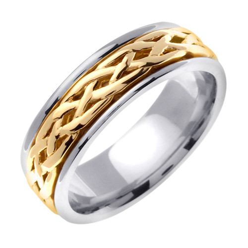 14k Yellow and White Gold 6.5 mm  Handmade Celtic Wedding Band