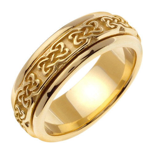 14k Yellow Gold 7.0mm  Handmade Celtic Wedding Band