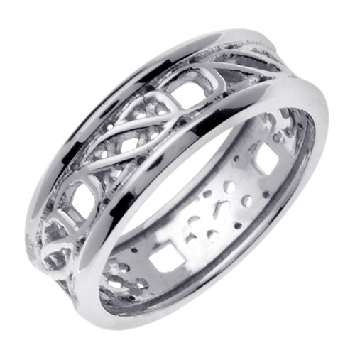 14k White Gold 7.0mm Handmade Cut OutCeltic Wedding Band