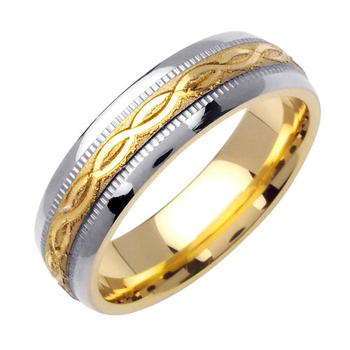 14K Yellow Gold With White Gold 6mm Handmade Wedding Band (1042)