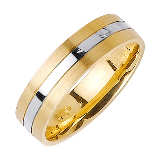 14K Yellow Gold With White Gold 6mm Handmade Wedding Band (1131)