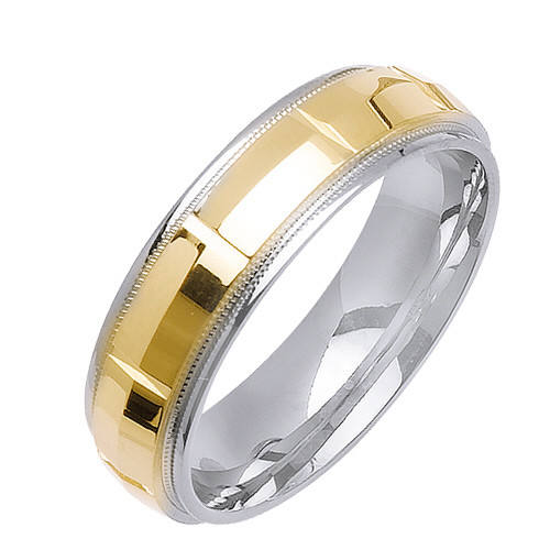 14K Yellow Gold With White Gold 6mm Handmade Wedding Band (1137)