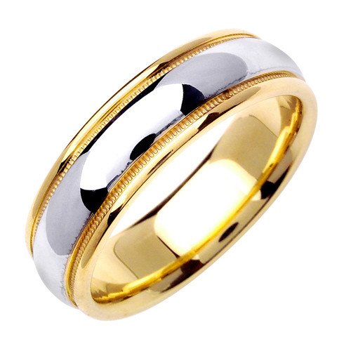 14K  6.5mm Wide Yellow Gold With White Gold Center Handmade Wedding Band