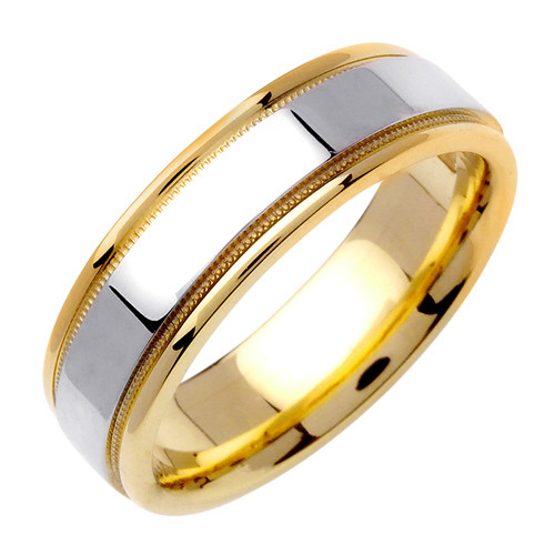 14K  6.5mm Wide Yellow Gold With White Gold Handmade Wedding Band