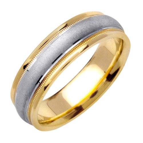 14K  6.5mm Wide Yellow And White Gold Handmade Wedding Band