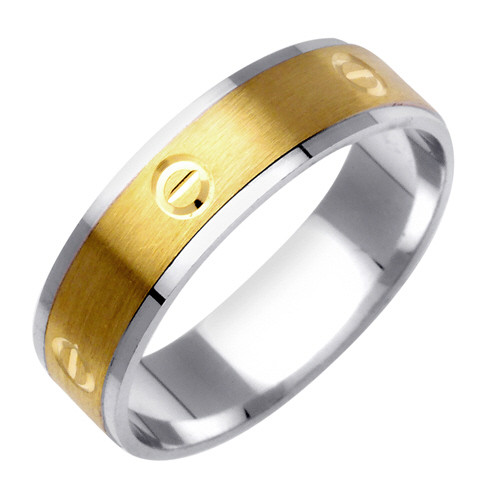 14k Two Tone Gold 7mm  Handmade Wedding Band