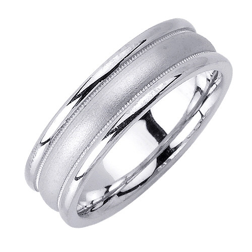 14K White Gold 6.5mm Wide Brushed Finished  Center With A Polished Edge  Wedding Band