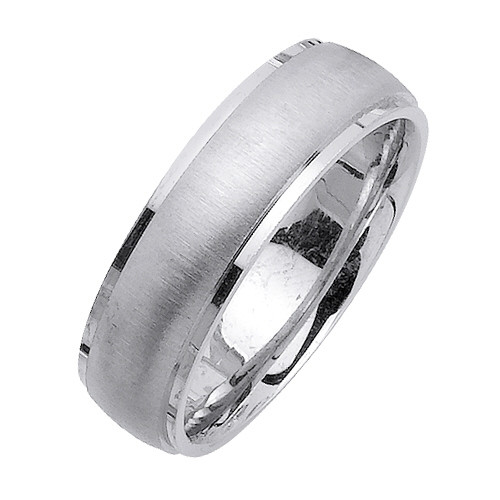 14K White Gold 6.5mm Wide Brushed Finish Center With A Polished Edge  Wedding Band