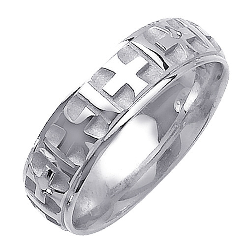 14k White Gold 6mm Fancy Cross Wedding Band