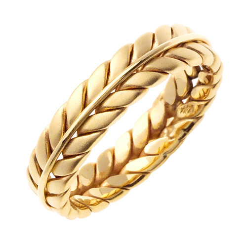 18k Yellow Gold 6mm Handmade Chevron Pattern Wedding Band