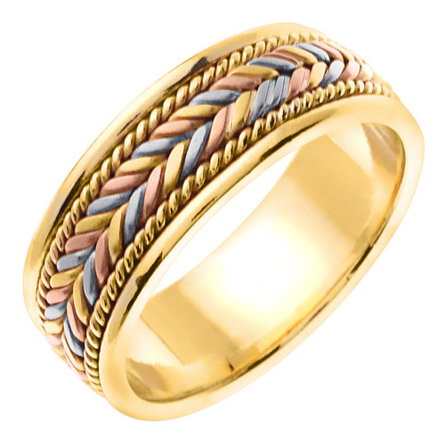 18k Yellow Gold with Tri-color Gold  7mm  Handmade Wedding Band