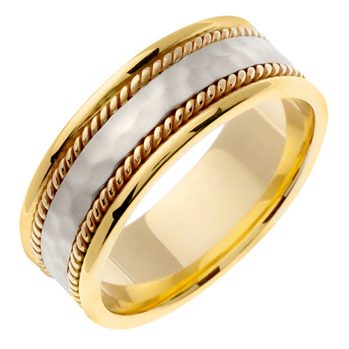 18k Yellow Gold with White Gold. 8mm Wide Handmade Wedding Band