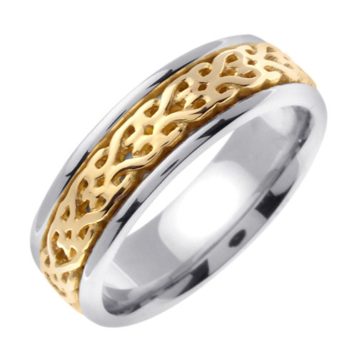 18k Two Tone Gold 7mm Celtic Wedding Band (937)