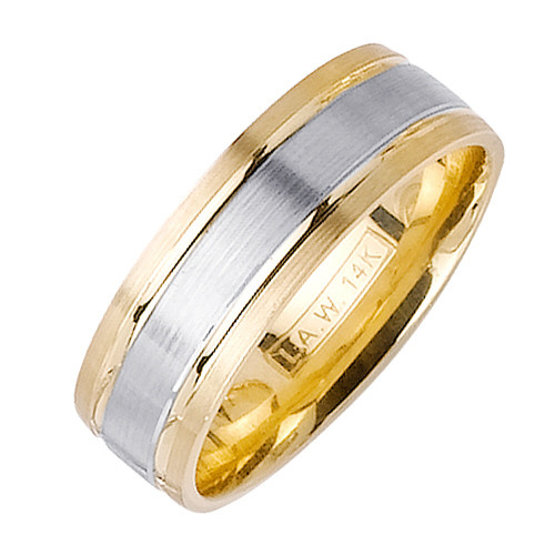 18k Yellow Gold with White Gold. 7mm  Wide Handmade Wedding Band (1132)