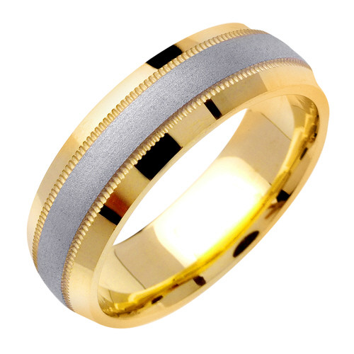 18K  6.5mm Wide Yellow Gold With White Gold Handmade Screw Pattern Wedding Band