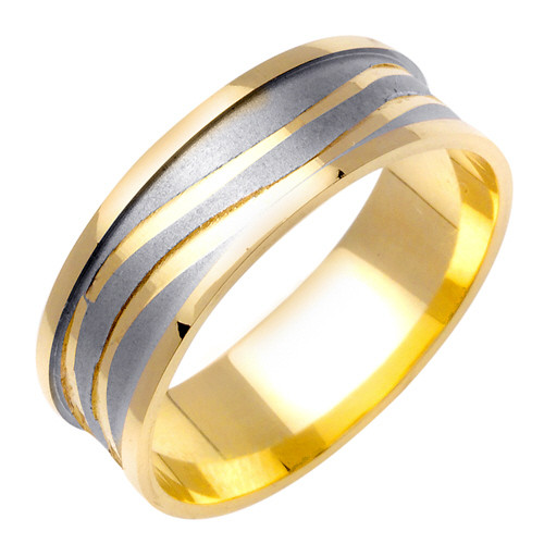 18k Yellow Gold with White Gold. 6mm  Wide Handmade Wedding Band (1433)