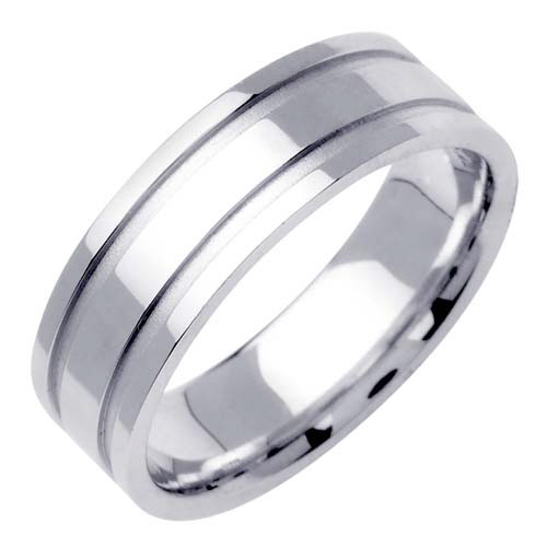 18k White Gold 6.5mm Wide Modern Polished  Wedding Band