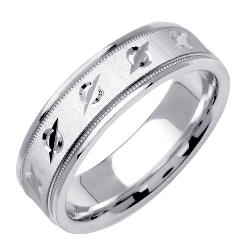 18k White Gold 6.5mm Fancy Wedding Band